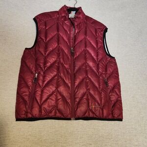 Moonstone Puffer Vest Women Large Burgundy Goose Down Chevron Quilted Ripstop